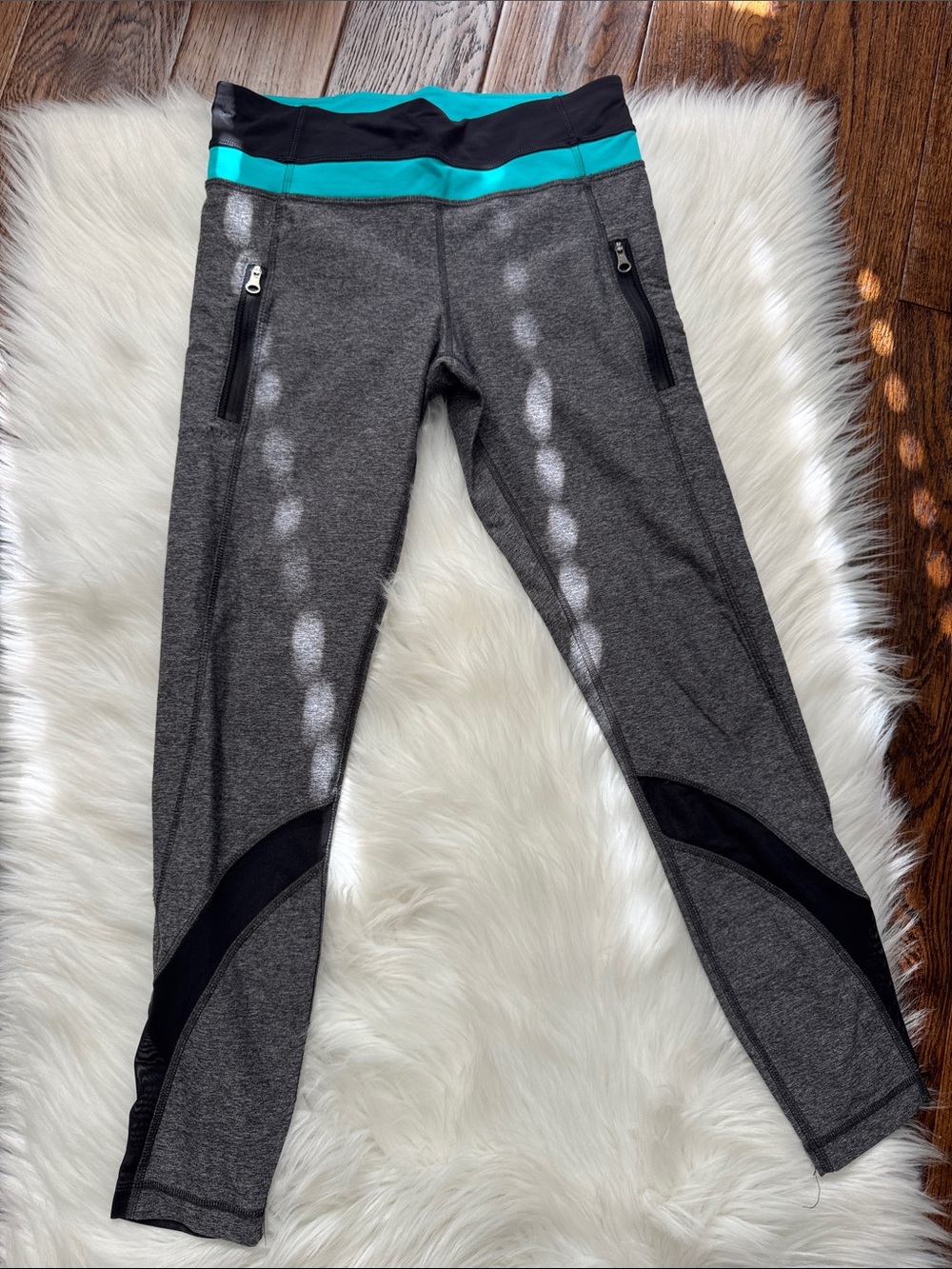 lululemon athletica Grey Leggings with Teal & Black Waistband